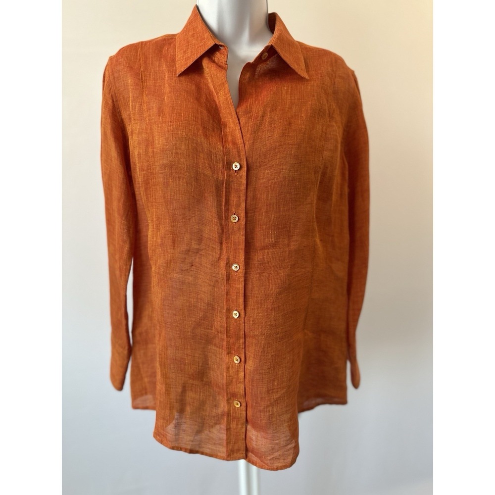 Craig Taylor VTG 90s Women's Sz: M Orange Linen Grace Fit Button Up Shirt (b65)